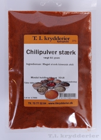 Stærk chilipulver 60 g Paprika og chili Madkurven.dk